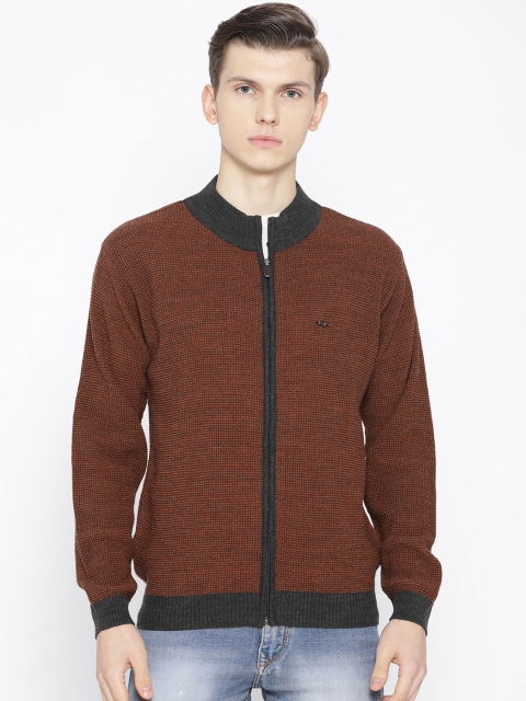 

Pierre Carlo Men Rust Orange Textured Cardigan