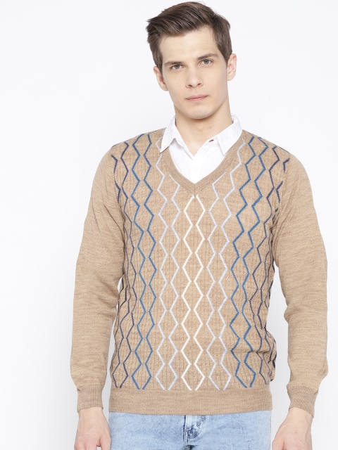 

Pierre Carlo Men Beige & Blue Self Design Sweater