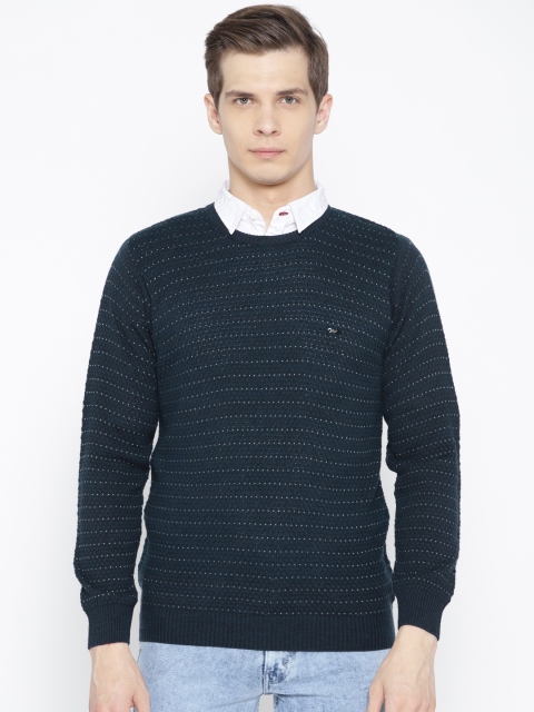 

Pierre Carlo Men Navy Blue & White Striped Sweater