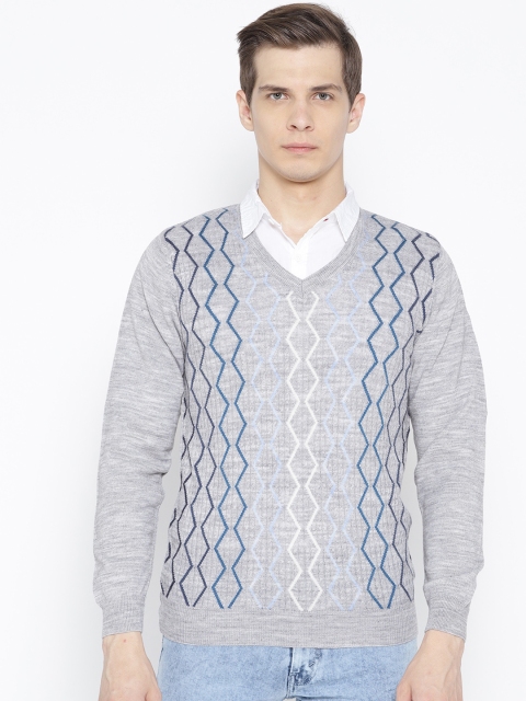 

Pierre Carlo Men Grey & Blue Self Design Sweater
