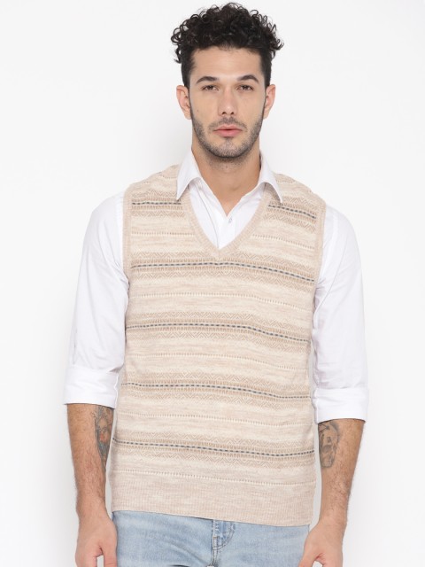 

Pierre Carlo Men Beige Striped Sweater Vest