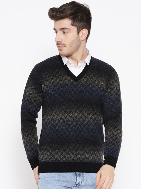 

Pierre Carlo Men Black & Blue Self Design Pullover