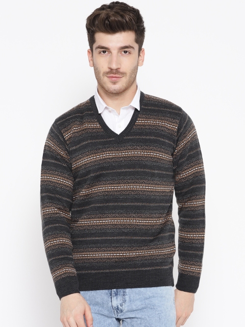 

Pierre Carlo Men Charcoal Grey & Brown Self-Design Pullover