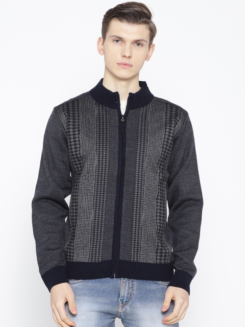 

Pierre Carlo Men Charcoal Grey & Navy Blue Printed Cardigan