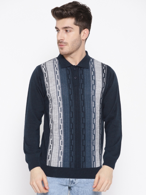 

Pierre Carlo Men Blue & Grey Striped Pullover