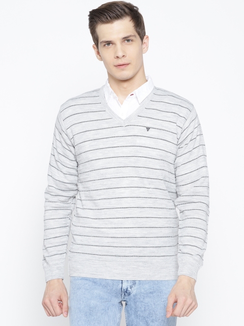

Pierre Carlo Men Grey Melange & Black Striped Sweater
