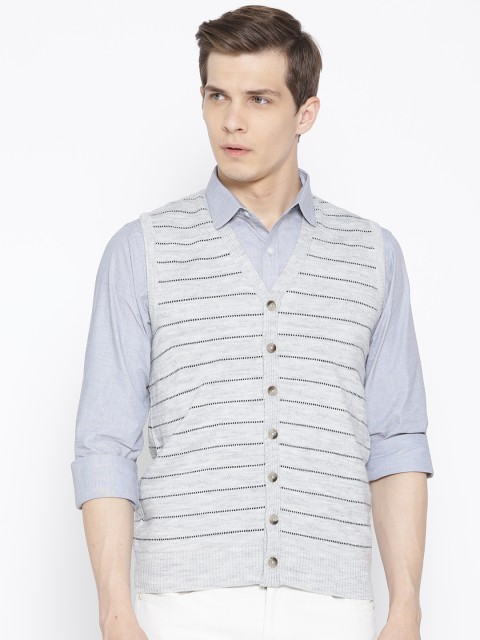 

Pierre Carlo Men Grey & Black Striped Cardigan