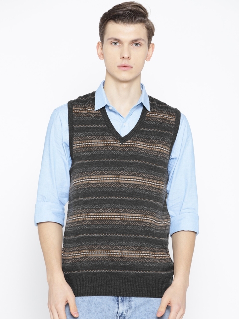 

Pierre Carlo Men Black & Beige Self-Design Sweater Vest