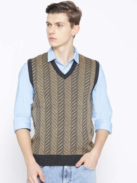 

Pierre Carlo Men Yellow & Grey Striped Sweater Vest
