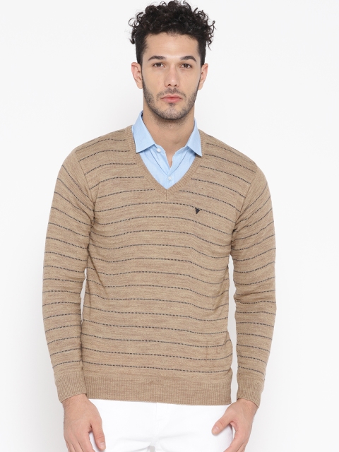 

Pierre Carlo Men Beige & Navy Blue Striped Pullover