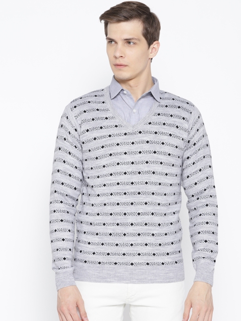 

Pierre Carlo Men Grey Melange & Black Striped Sweater