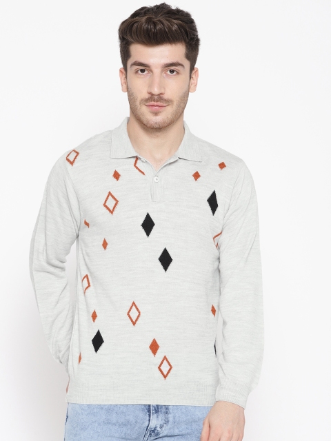 

Pierre Carlo Men Grey Melange & Rust Orange Self Design Sweater