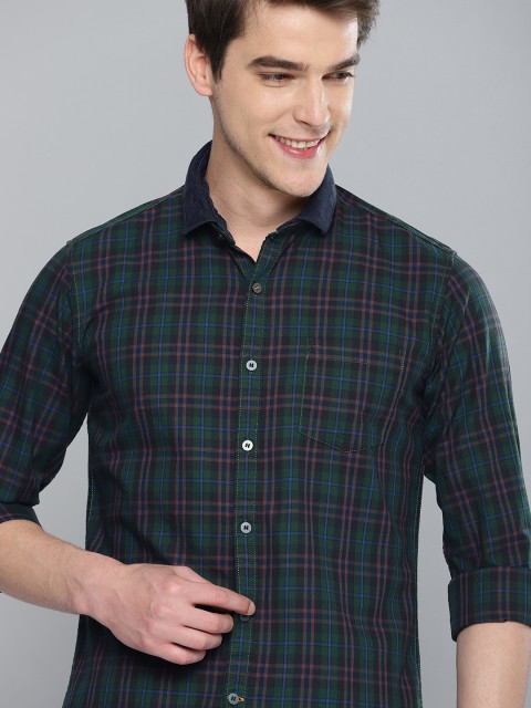 

Mast & Harbour Men Green & Blue Regular Fit Stretchable Checked Casual Shirt