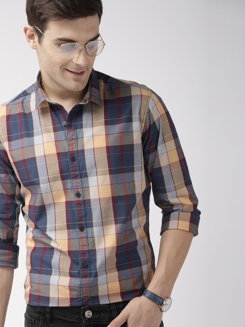 

Mast & Harbour Men Navy Blue & Yellow Regular Fit Checked Casual Shirt