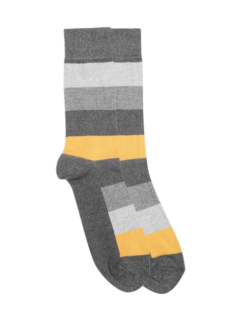 

Marks & Spencer Men Grey & Mustard Yellow Striped Above Ankle-Length Socks