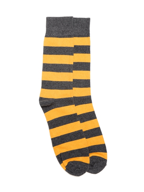 

Marks & Spencer Men Mustard Yellow & Charcoal Grey Striped Above Ankle-Length Socks