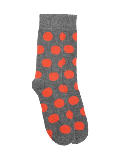 

Marks & Spencer Men Charcoal Grey & Rust Orange Polka Dot Above Ankle-Length Socks