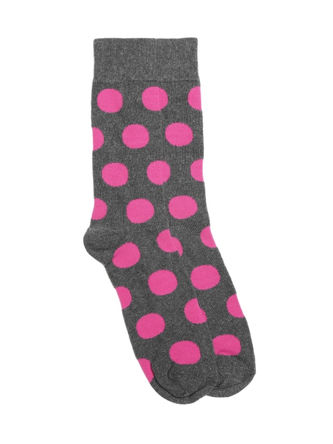 

Marks & Spencer Men Charcoal Grey & Pink Polka Dot Patterned Above Ankle-Length Socks