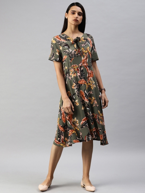 

Van Heusen Woman Women Olive Green Floral Printed A-Line Dress