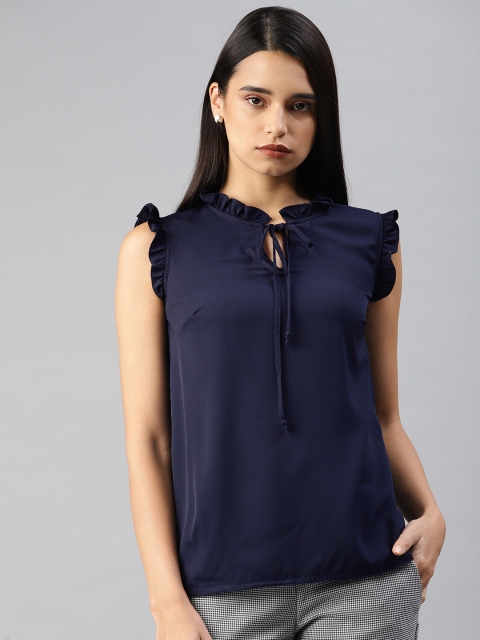 

Van Heusen Woman Women Navy Blue Solid Formal Top