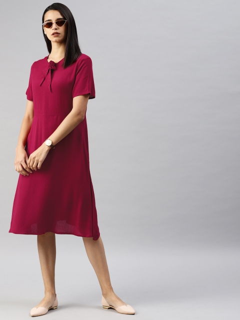 

Van Heusen Woman Women Solid Maroon A-Line Dress
