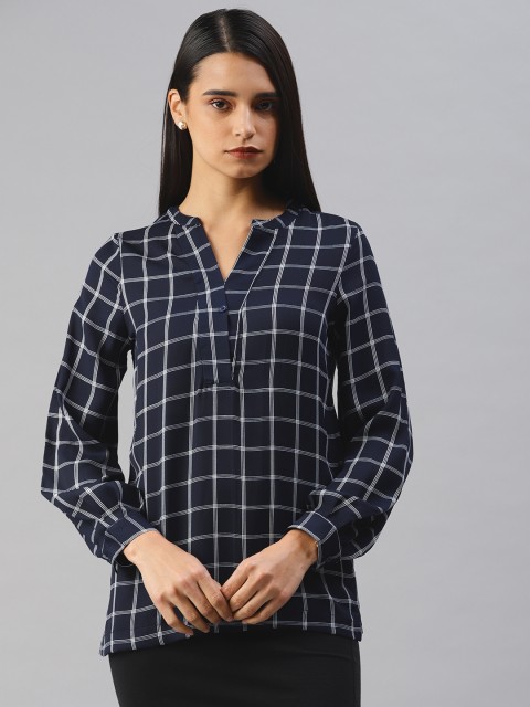 

Van Heusen Woman Women Navy Blue & White Checked Top