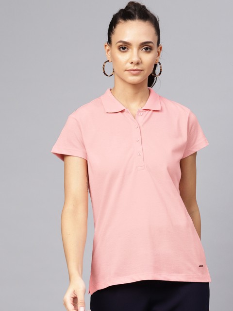 

Van Heusen Woman Women Pink Solid Polo Collar T-shirt