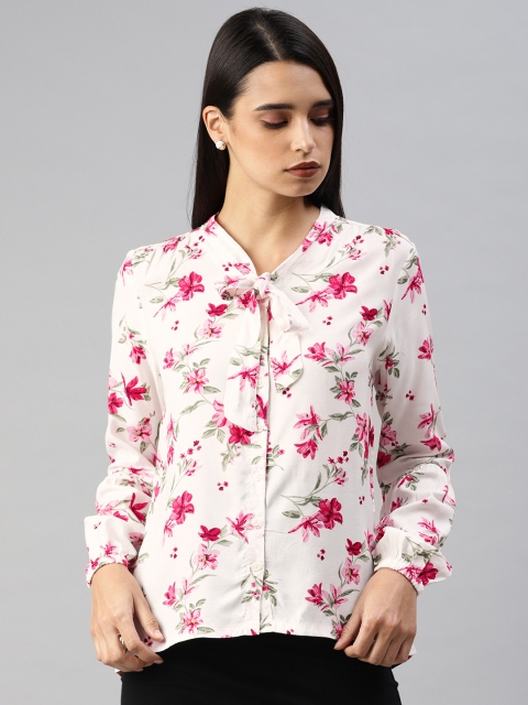 

Van Heusen Woman Women White & Pink Regular Fit Printed Formal Shirt