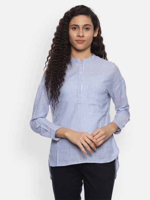 

Van Heusen Woman Blue & White Regular Fit Striped Formal Shirt
