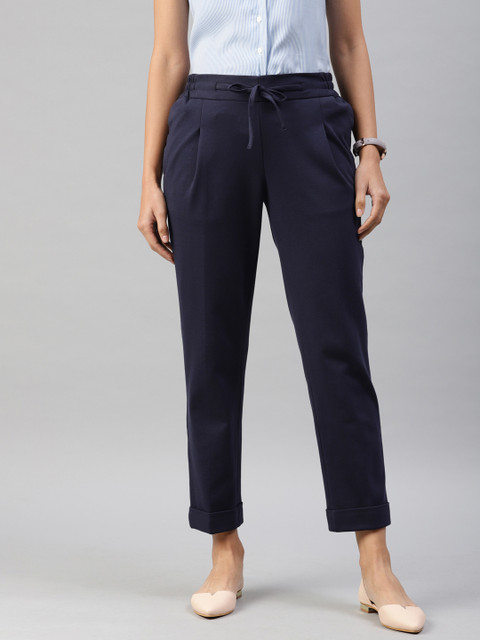 

Van Heusen Woman Navy Blue Regular Fit Solid Regular Trousers