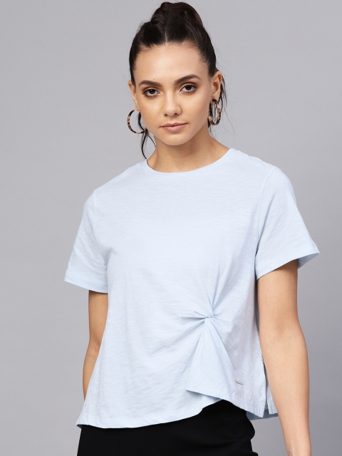

Van Heusen Woman Women Blue Solid Twisted Pure Cotton Top