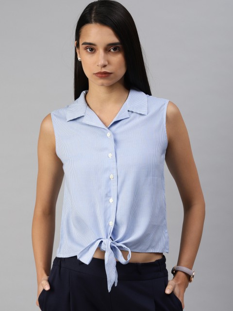 

Van Heusen Woman Women Blue & White Striped Casual Shirt
