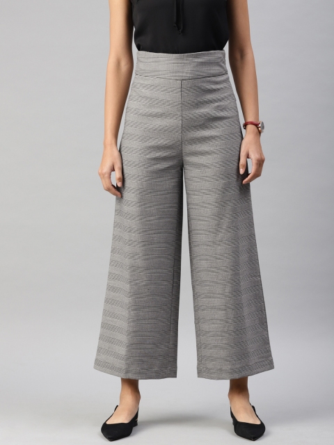 

Van Heusen Woman White & Black Self-Checked Bootcut Trousers