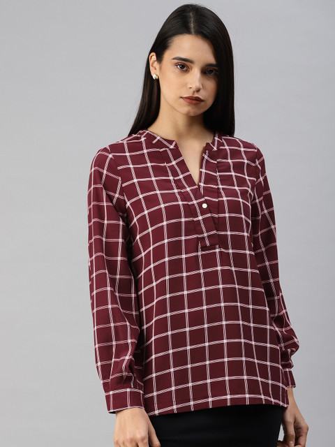 

Van Heusen Woman Women Maroon Checked Top