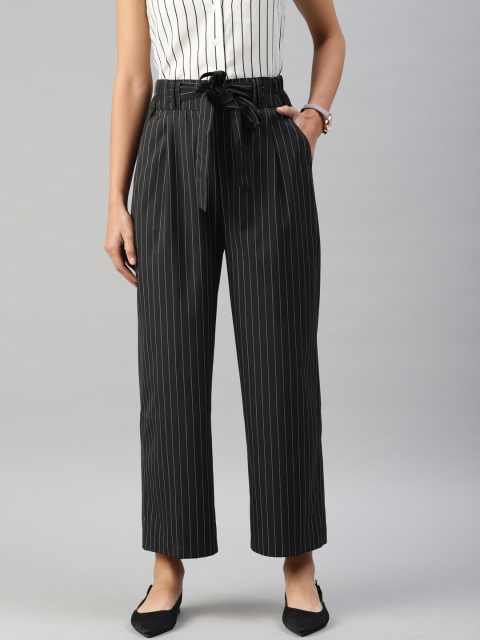 

Van Heusen Woman Black & White Regular Fit Striped Parallel Trousers