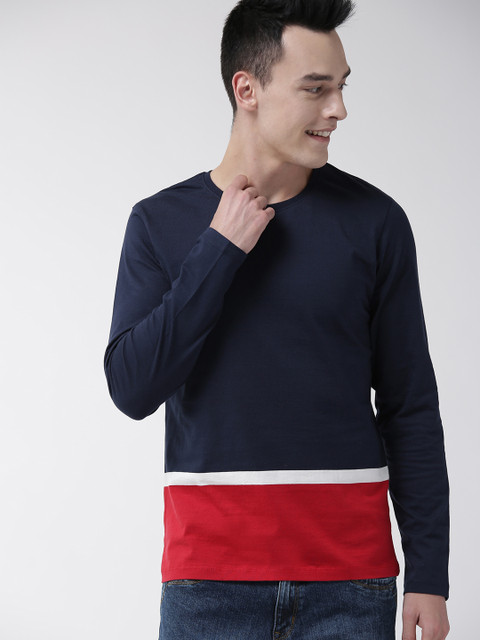 

Mast & Harbour Men Navy Blue & Red Colourblocked Round Neck T-shirt