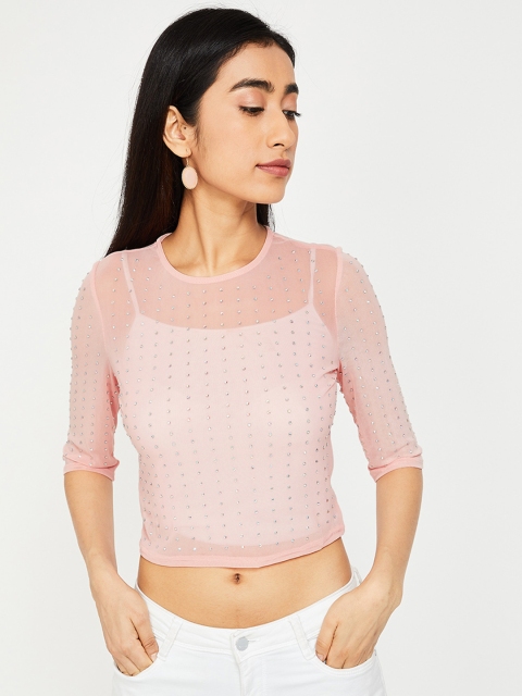 

Ginger by Lifestyle Women Pink Embellished Top