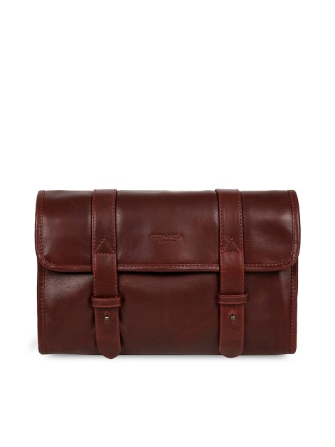 

PURE LUXURIES LONDON Men Brown Conkca Genuine Leather Mere Hanging Wash Bag
