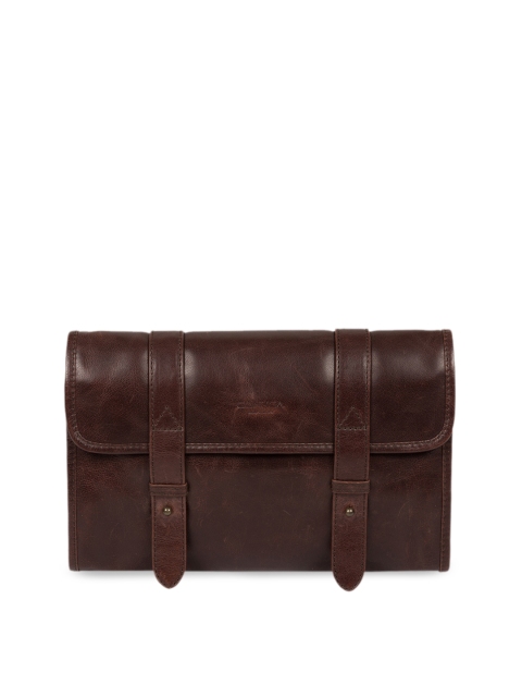 

PURE LUXURIES LONDON Men Coffee Brown Conkca Genuine Leather Mere Hanging Wash Bag