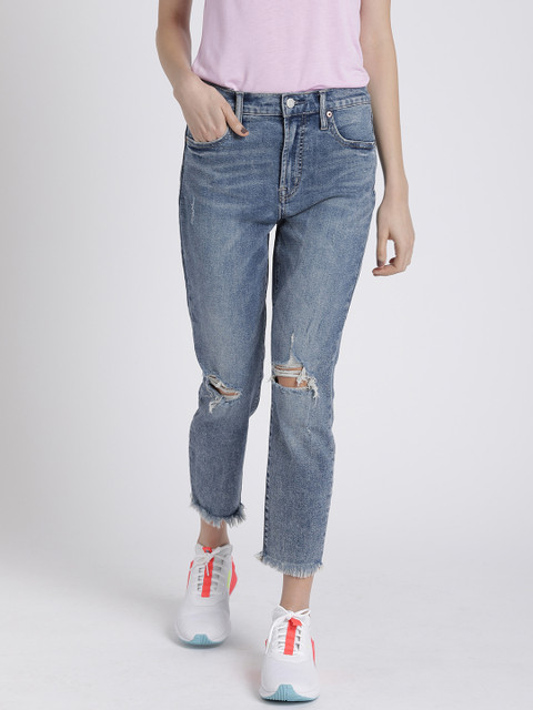 

GAP Women Blue Skinny Fit High-Rise Slash Knee Jeans