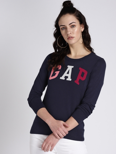 

GAP Women Textured Pullover Sweater, Navy blue
