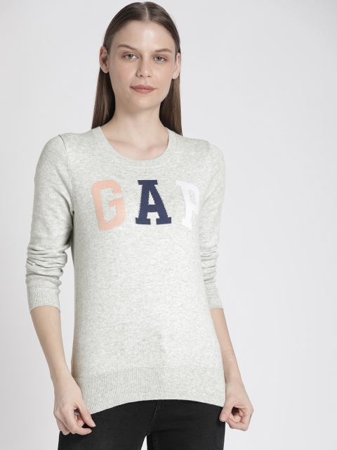 

GAP Women Grey Melange Printed Textured Pullover Sweater