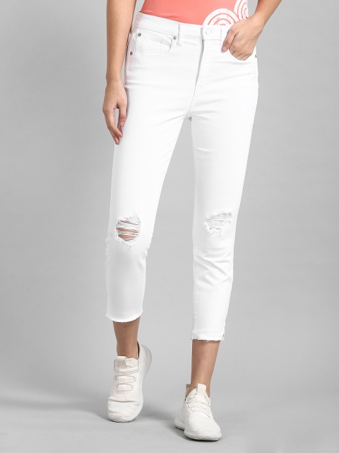 

GAP Womens High Rise True Skinny Ankle Jeans with Distressed Detail, White