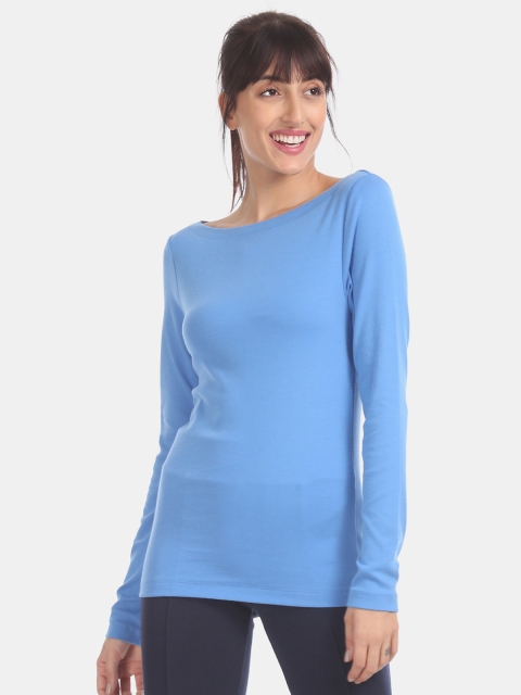 

GAP Women Blue Solid Boat Neck T-shirt