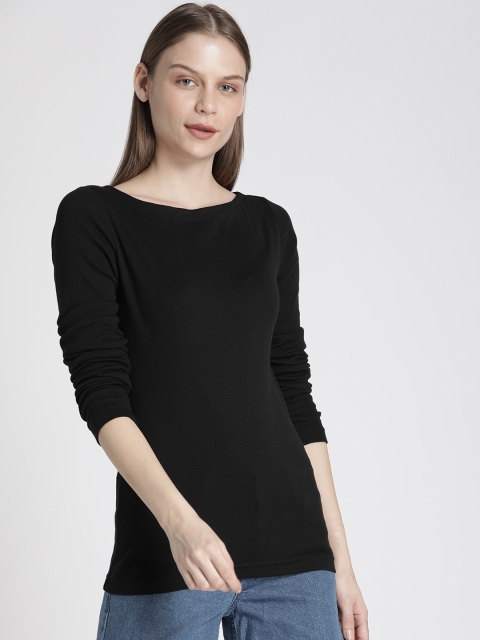 

GAP Women Black Solid Modern Long Sleeve Boatneck T-Shirt