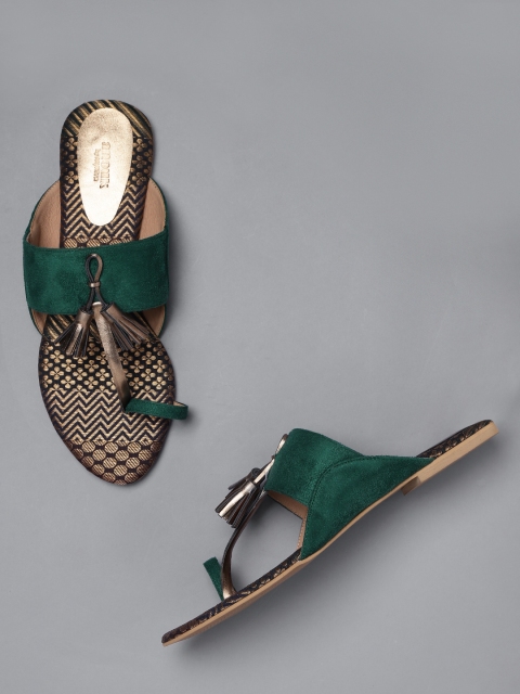 

Anouk Women Green & Antique Gold-Toned Tasselled One Toe Flats