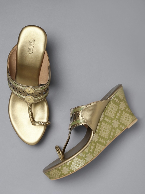 

Anouk Women Gold-Toned & Green Laser Cuts Heels with Braided Detail