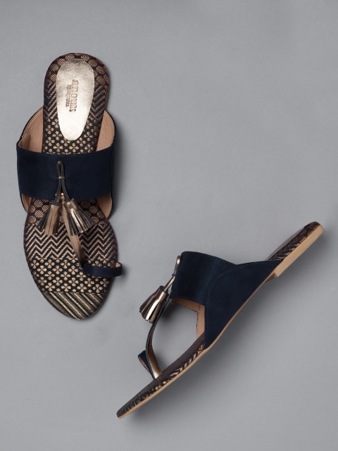 

Anouk Women Navy Blue & Bronze-Toned Tasselled One Toe Flats