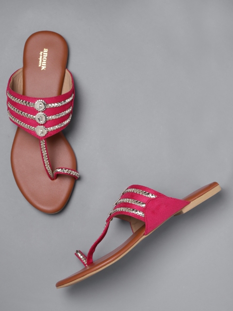 

Anouk Women Pink & Muted Gold-Toned Braided One Toe Flats