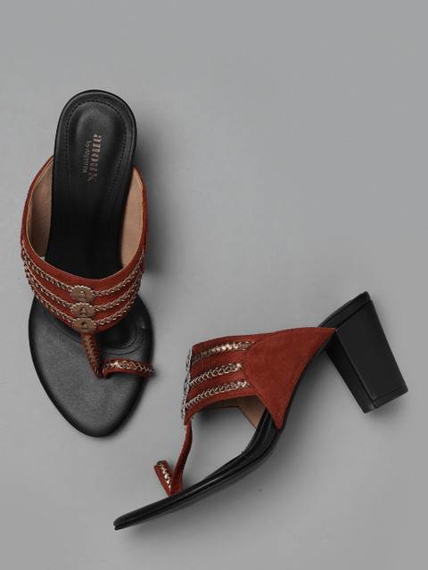 

Anouk Women Rust Brown & Copper-Toned Braided Block Heels